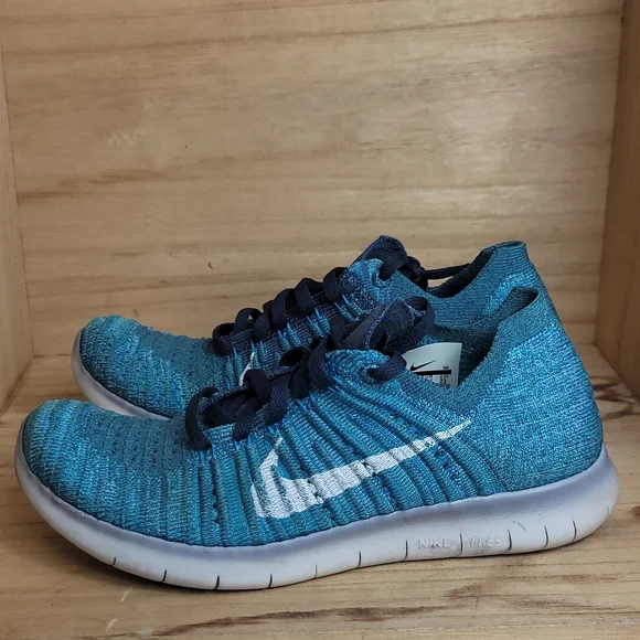 Nike Free RN Flyknit Women's 6 Running Shoes 831070-404 Blue White Ocean Fog - Picture 6 of 10